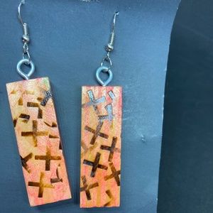 Red and yellow wood block earrings